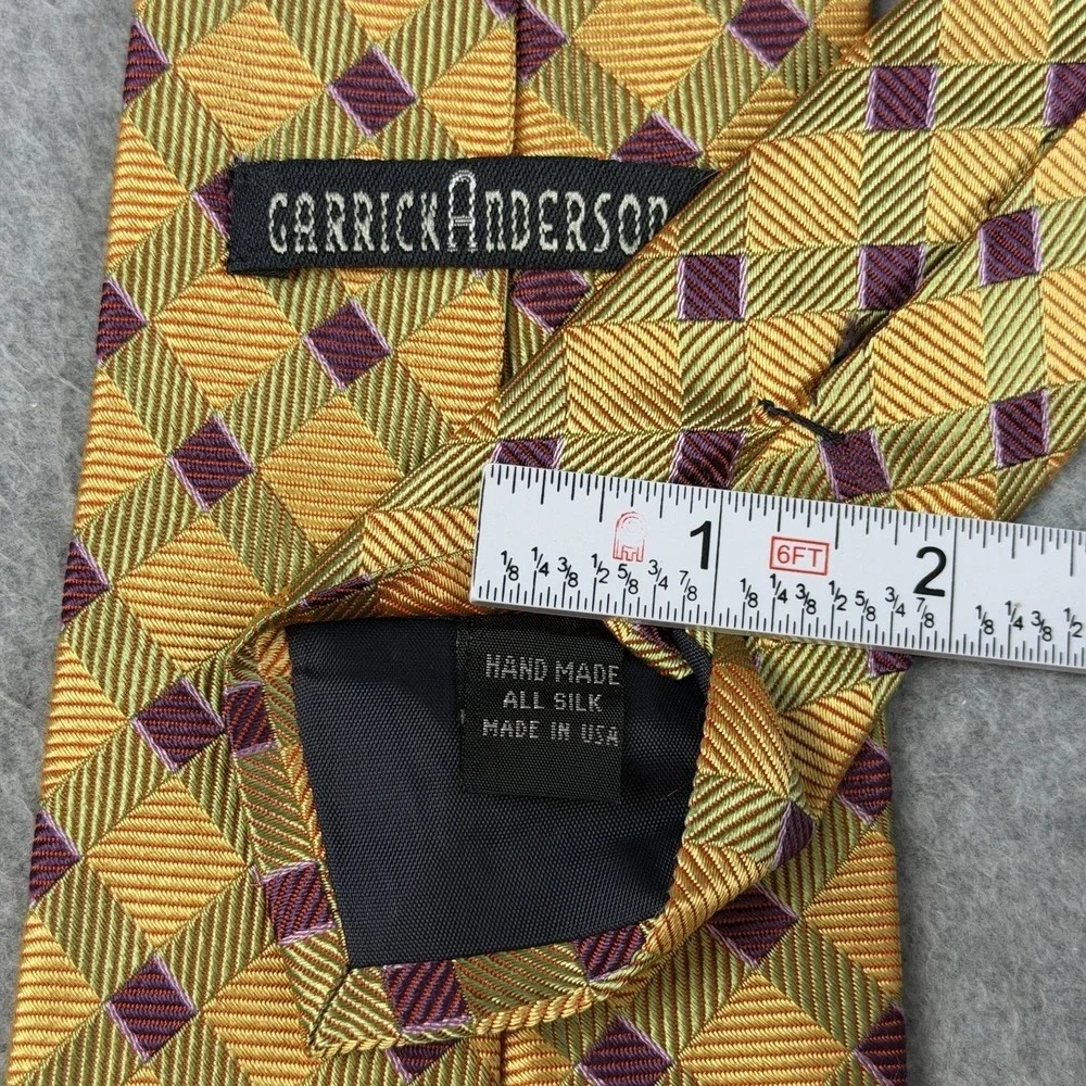 Vintage Garrick Anderson Silk Tie USA Gold Green Geometric Handmade 58 X 4